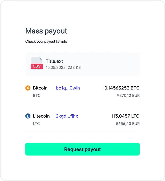 Upload payout batches and send commissions to affiliate wallets worldwide.