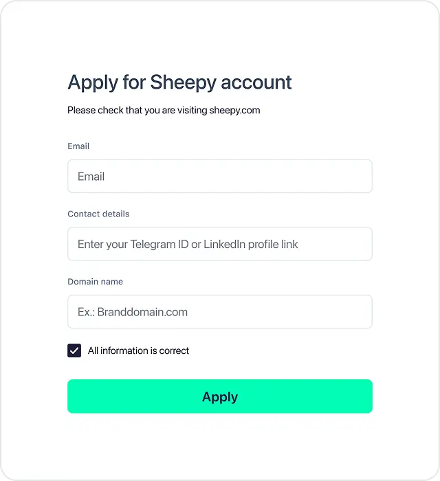 Sign up and create your Sheepy account.