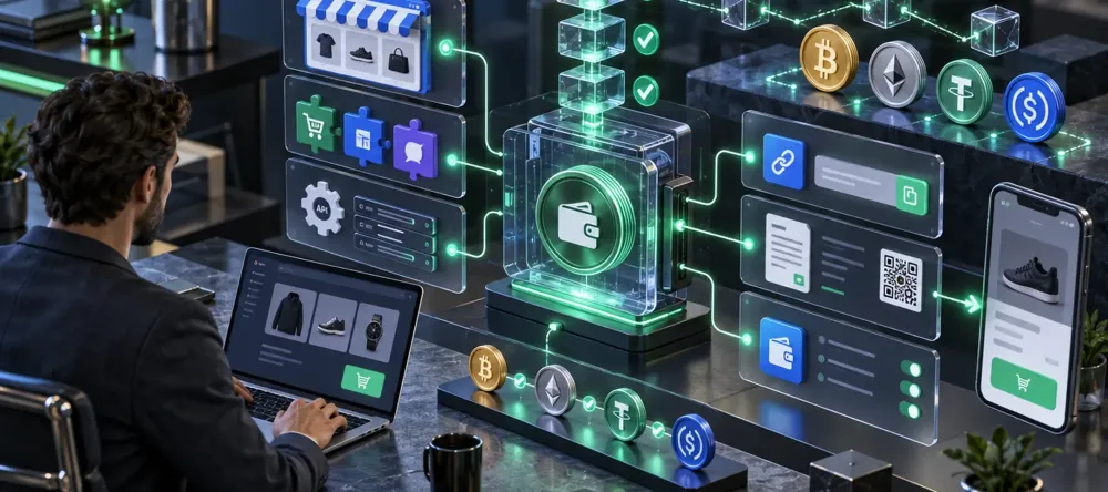Businesses can accept multiple cryptocurrencies while settling funds in stablecoins or fiat currencies.