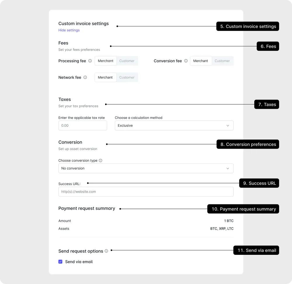 Payment requests can be sent directly by email to the recipient specified during invoice creation