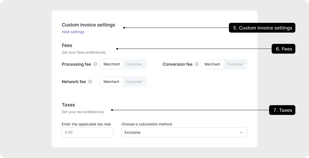 Payment requests include several configuration options that allow merchants to customize how invoices are processed.